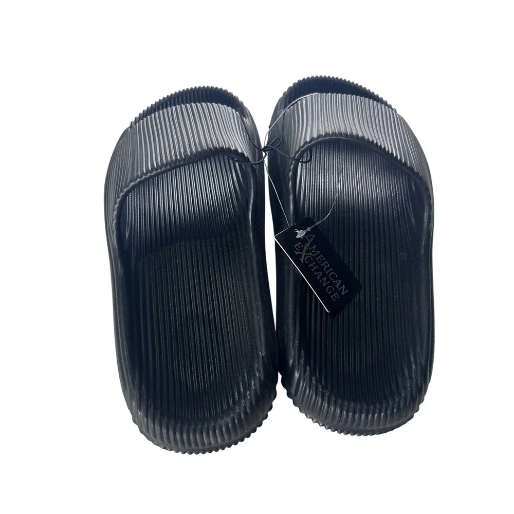 American Exchange Beezy-72L Men Black Ribbed Foam Cloud Slide Sandals Size 9 NEW